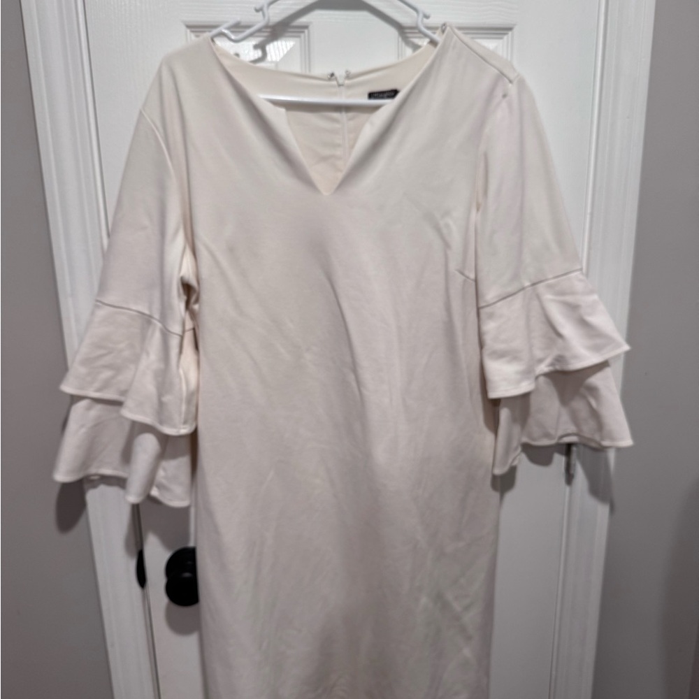 J. McLaughlin Cream Long Sleeve Dress with Ruffle Detail